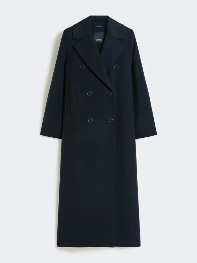 Long wool coat with half-belt detail, midnightblue Long wool coat with half-belt detail, midnightblue