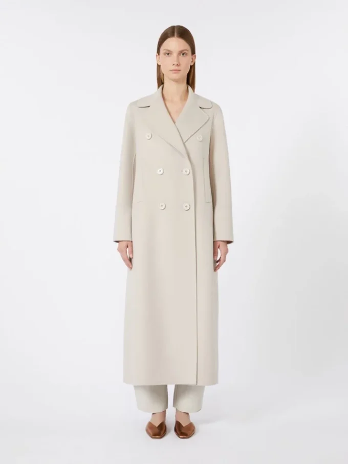 Long wool coat with half-belt detail, sand Long wool coat with half-belt detail, sand