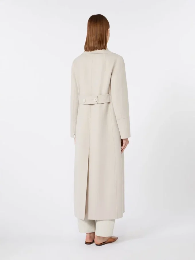 Long wool coat with half-belt detail, sand Long wool coat with half-belt detail, sand