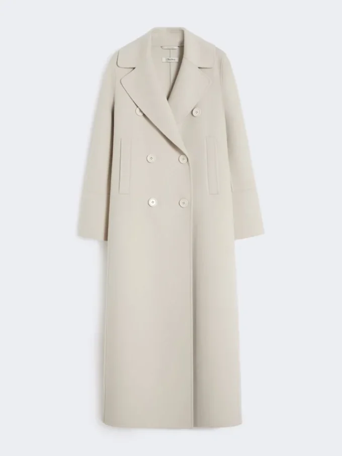 Long wool coat with half-belt detail, sand Long wool coat with half-belt detail, sand