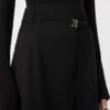 Long wool skirt with belt, black