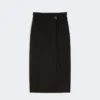 Long wool skirt with belt, black