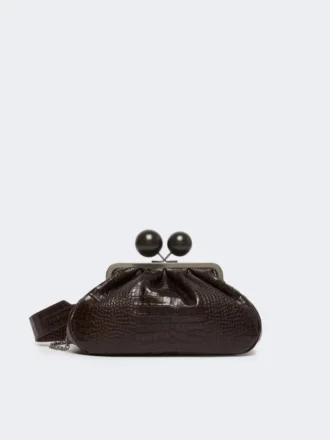 Medium crocodile-print leather pasticcino bag, dark brown Medium crocodile-print leather pasticcino bag, dark brown