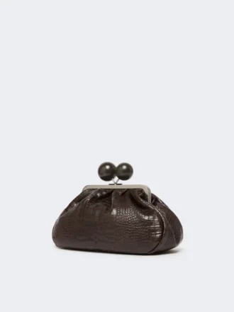 Medium crocodile-print leather pasticcino bag, dark brown Medium crocodile-print leather pasticcino bag, dark brown