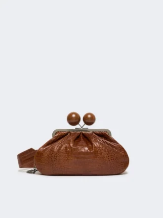 Medium crocodile-print leather pasticcino bag, red brown