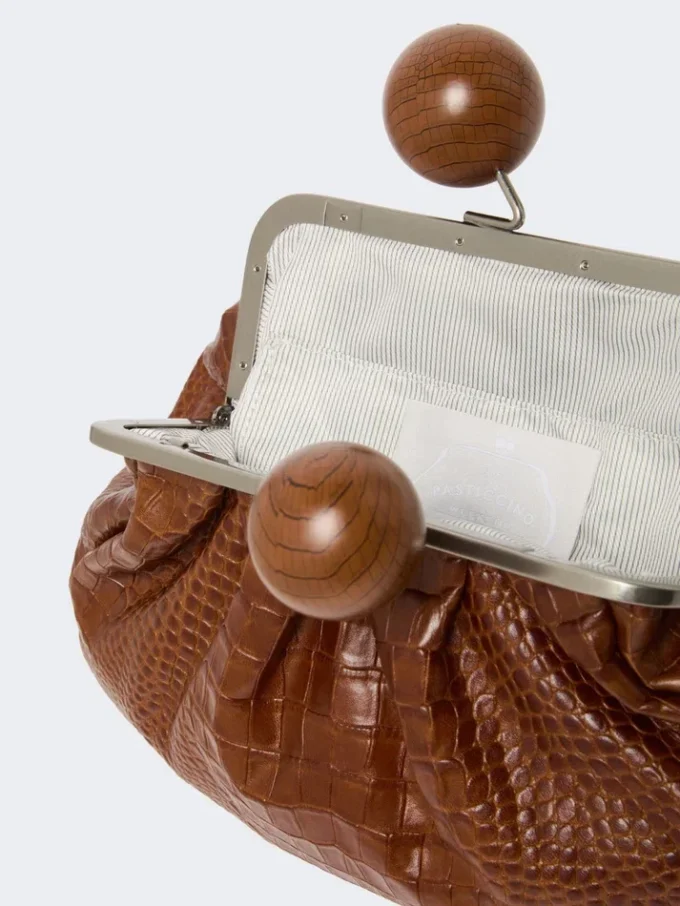 Medium crocodile-print leather pasticcino bag, red brown