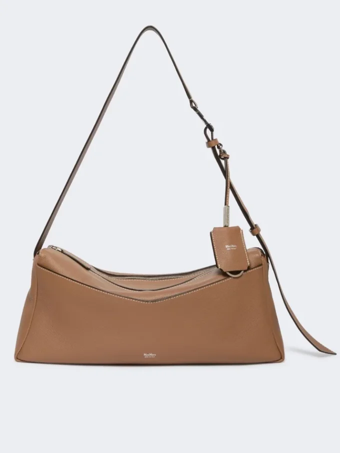 Medium leather shoulder bag, brown