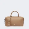 Medium natural leather bowler bag, mud