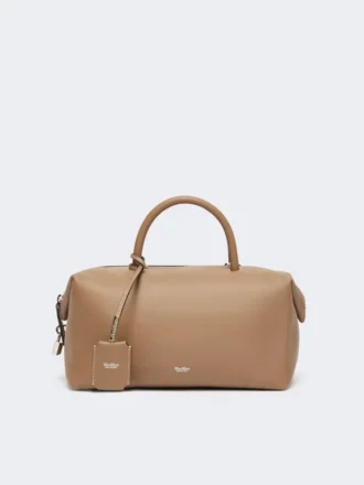 Medium natural leather bowler bag, mud