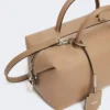 Medium natural leather bowler bag, mud
