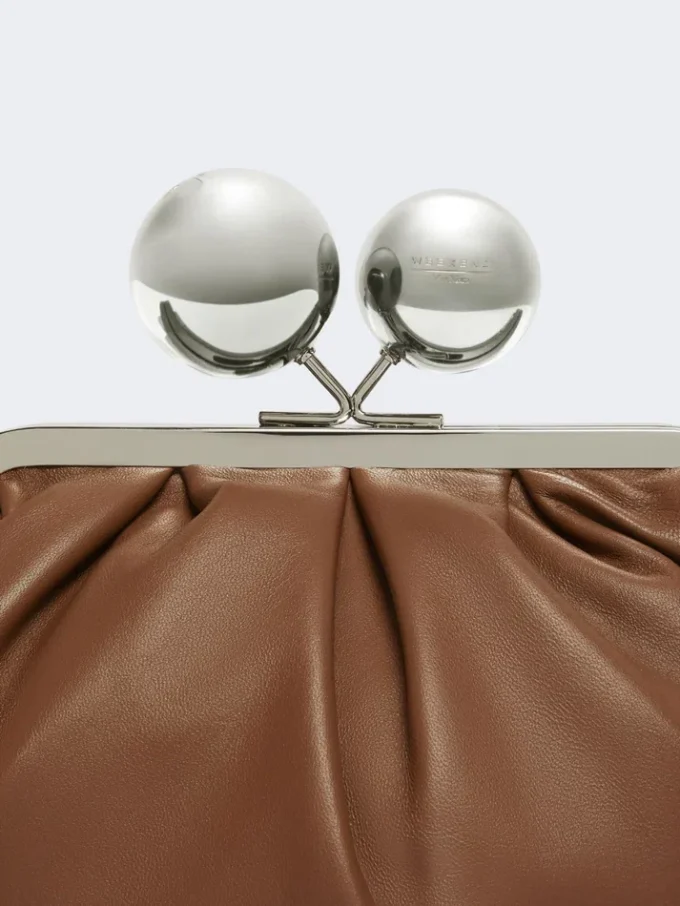 Medium pasticcino bag in glossy nappa leather, tobacco