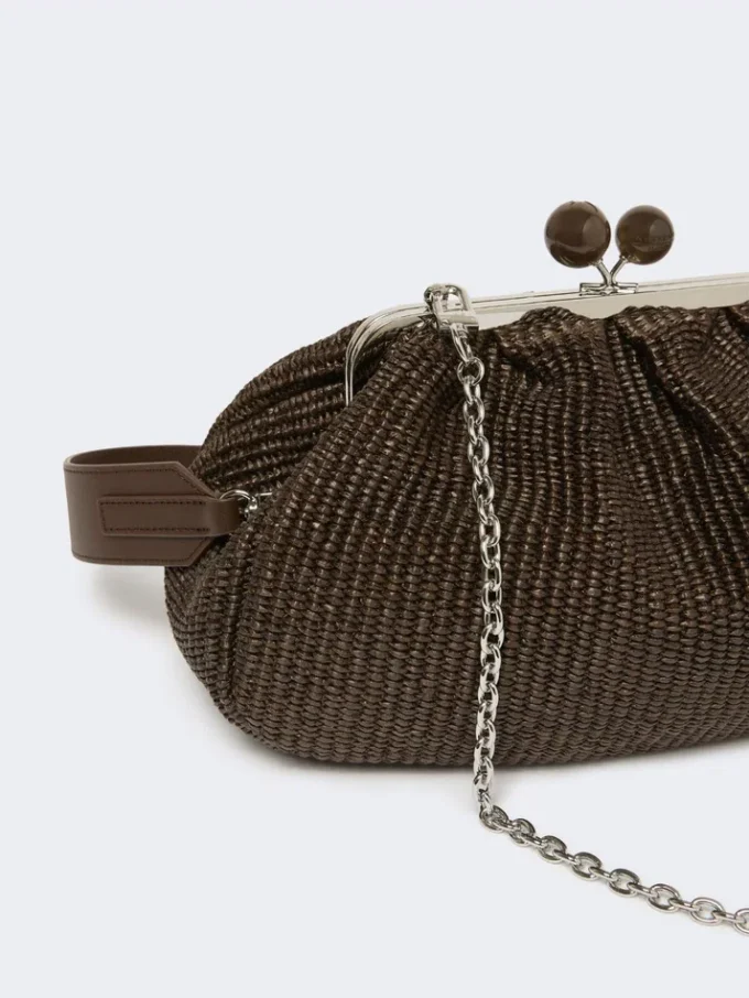 Medium raffia-effect pasticcino bag, dark brown