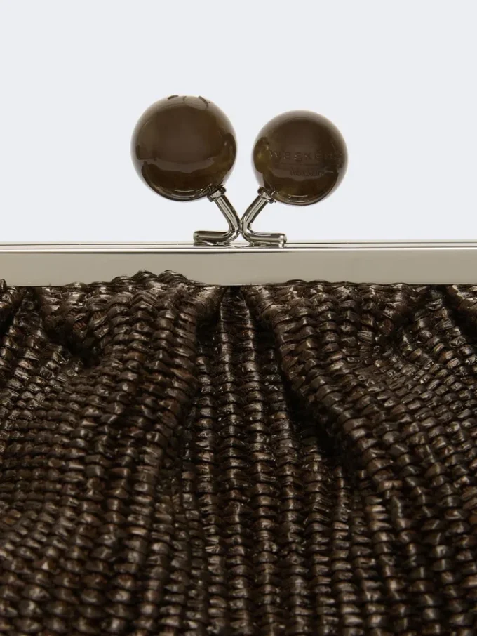 Medium raffia-effect pasticcino bag, dark brown