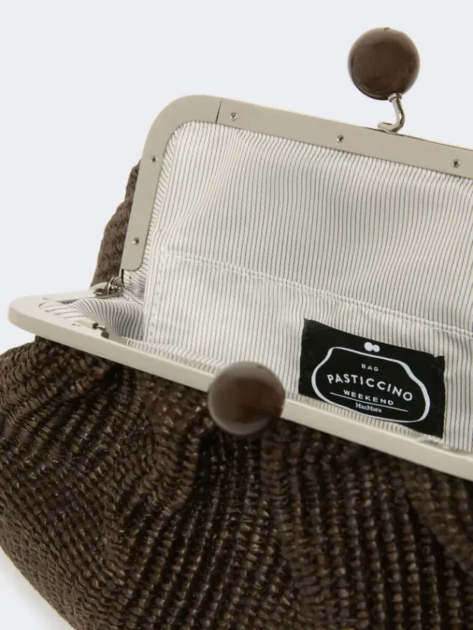 Medium raffia-effect pasticcino bag, dark brown