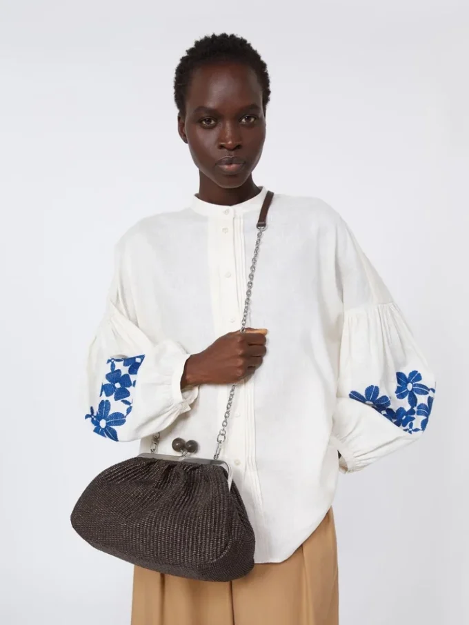 Medium raffia-effect pasticcino bag, dark brown