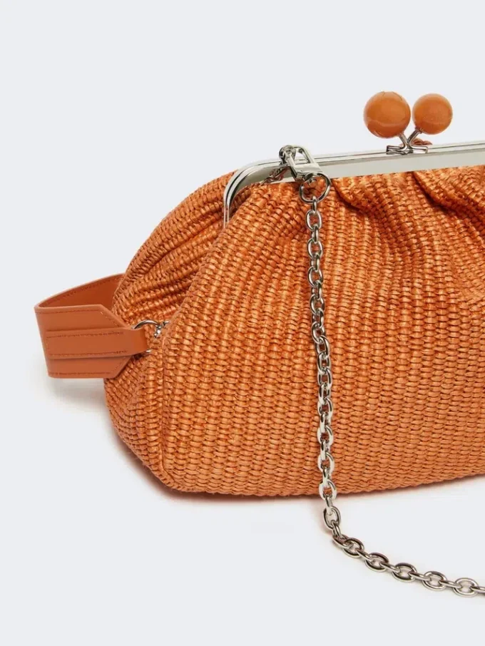 Medium raffia-effect pasticcino bag, salmon