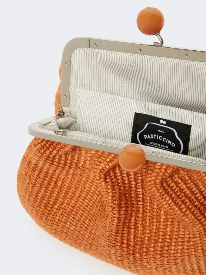 Medium raffia-effect pasticcino bag, salmon