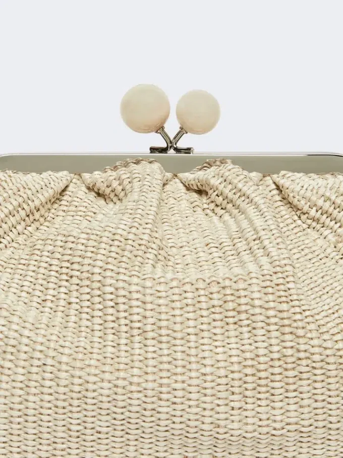 Medium raffia-effect pasticcino bag, turtledove