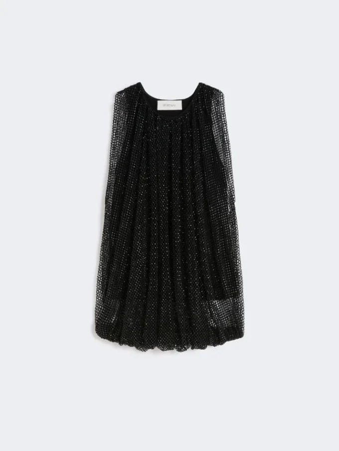 Mesh top with crystals, black