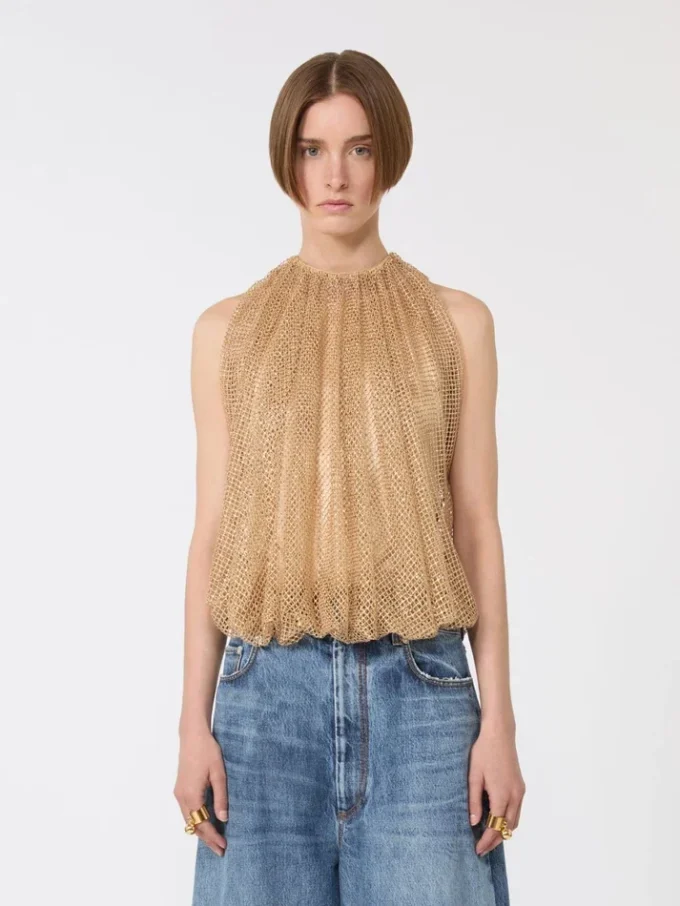 Mesh top with crystals, camel