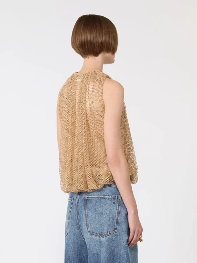 Mesh top with crystals, camel