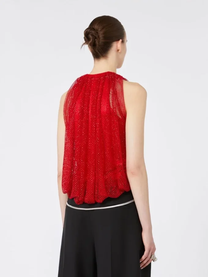 Mesh top with crystals, red