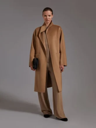 Midi cashmere cardigan coat, camel