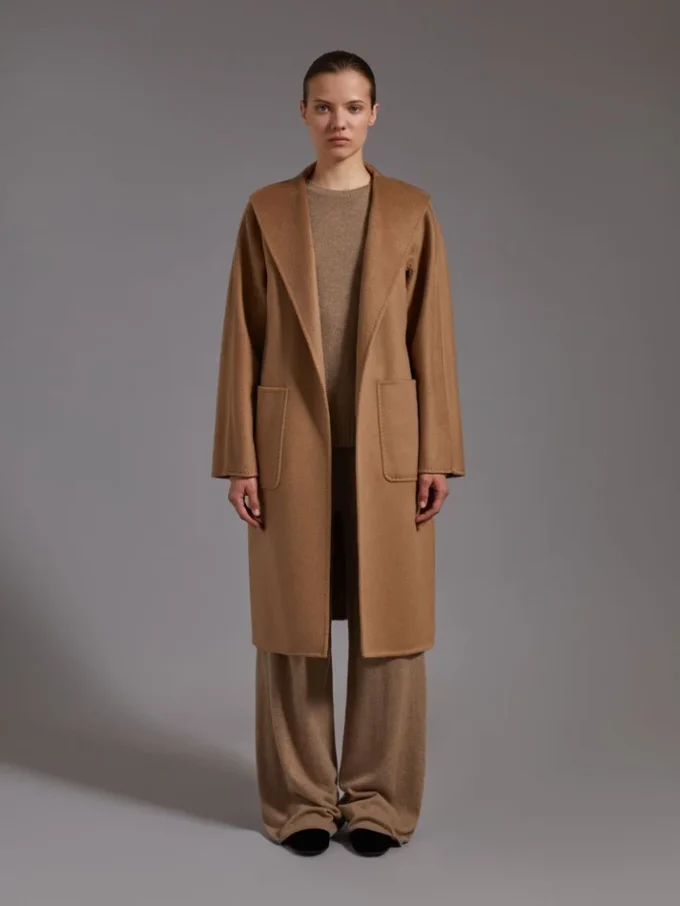 Midi cashmere cardigan coat, camel