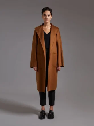 Midi cashmere cardigan coat, tobacco