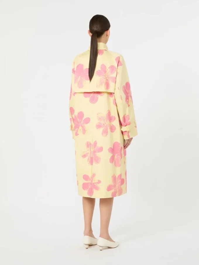 Midi trench coat in patterned water-repellent gabardine, yellow