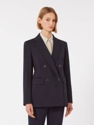 Milano-knit double-breasted jersey blazer, navy