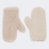 Mittens in alpaca and wool teddy fabric, beige