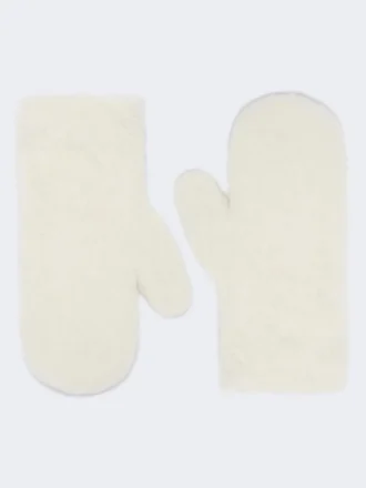 Mittens in alpaca and wool teddy fabric, optical white