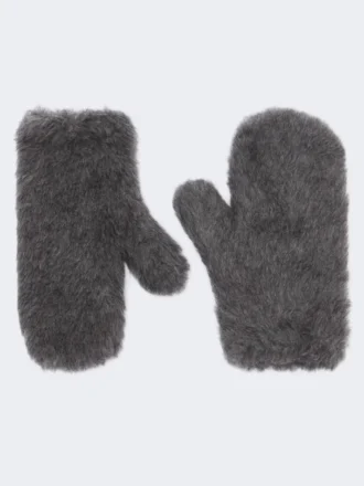 Mittens in wool and alpaca teddy fabric, medium grey