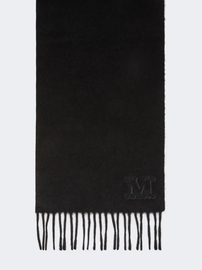 Monogram-embroidered camel stole, black