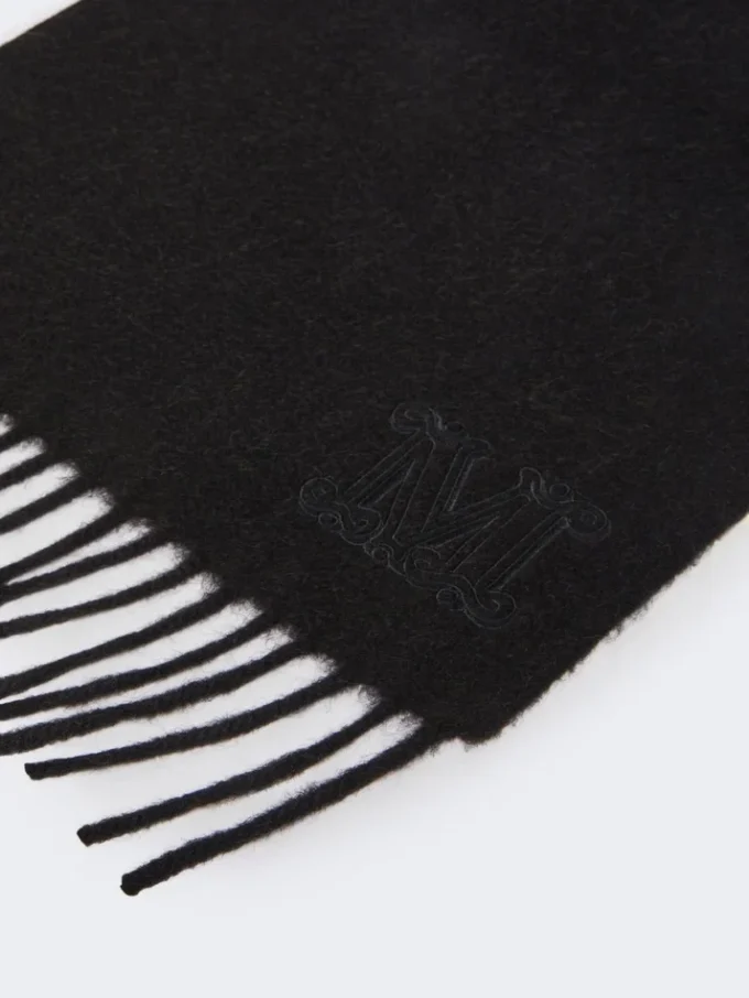 Monogram-embroidered camel stole, black