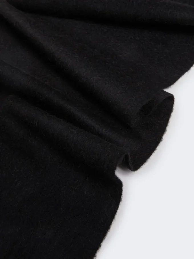 Monogram-embroidered camel stole, black