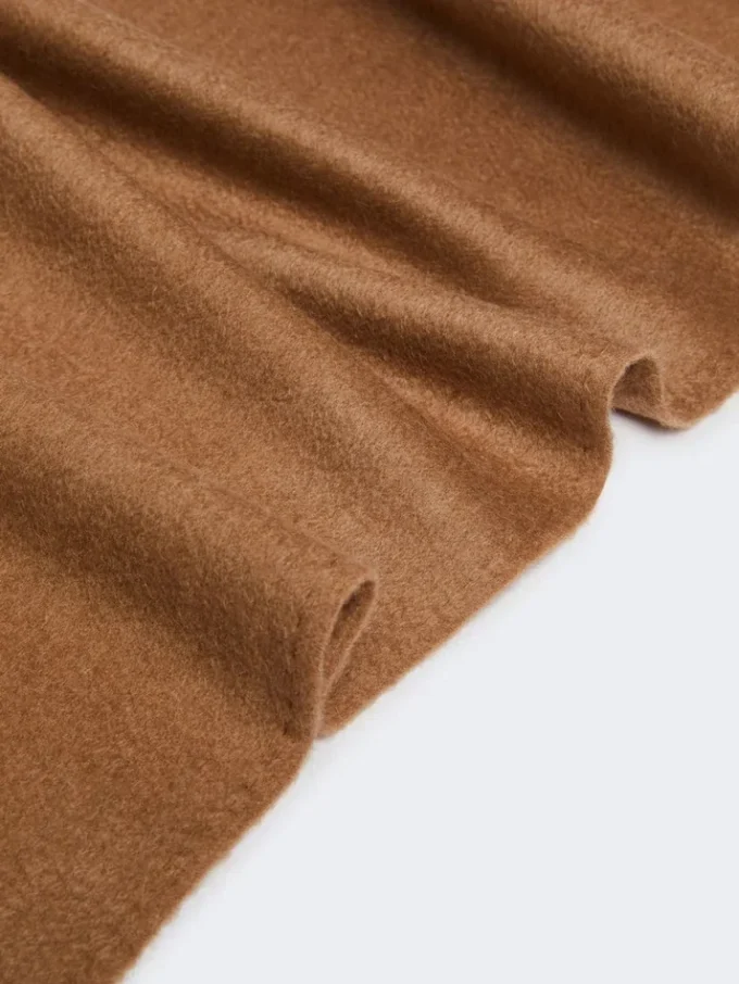 Monogram-embroidered camel stole, camel