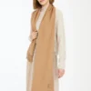 Monogram-embroidered camel stole, camel