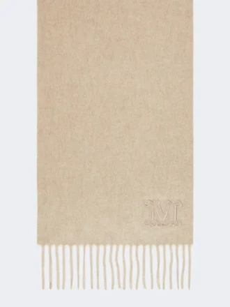 Monogram-embroidered cashmere stole, beige