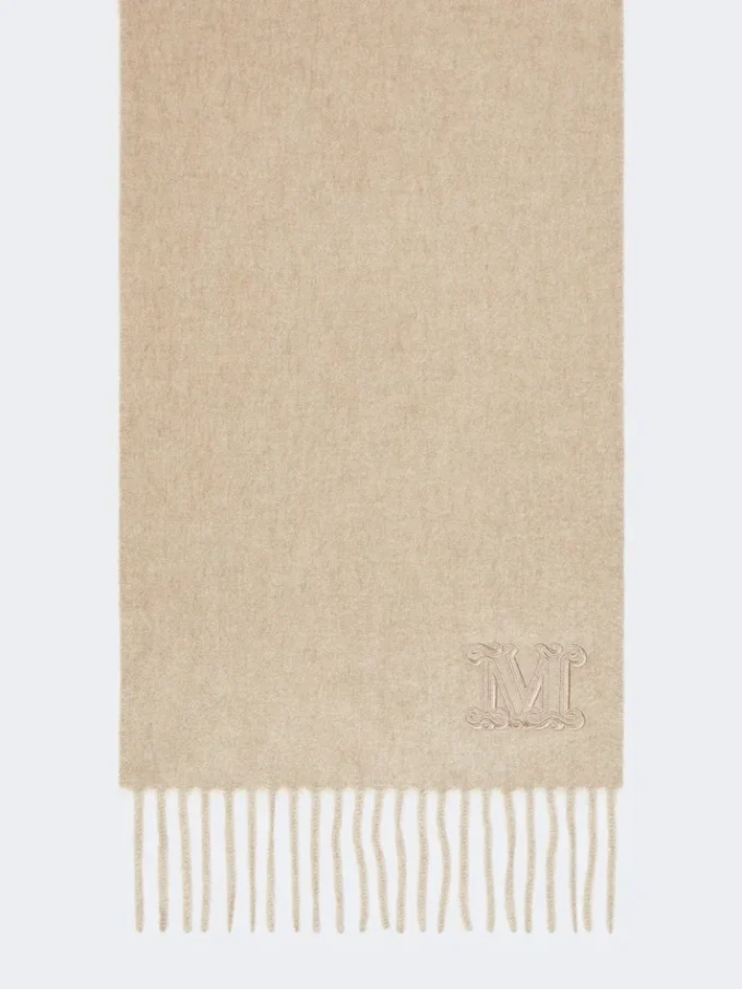 Monogram-embroidered cashmere stole, beige