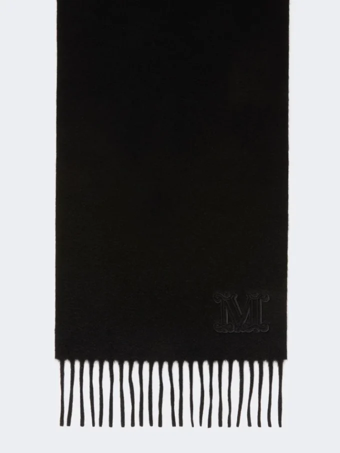 Monogram-embroidered cashmere stole, black