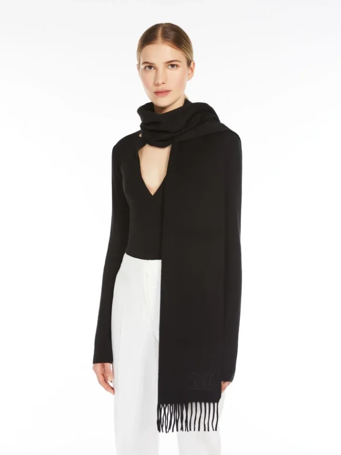 Monogram-embroidered cashmere stole, black