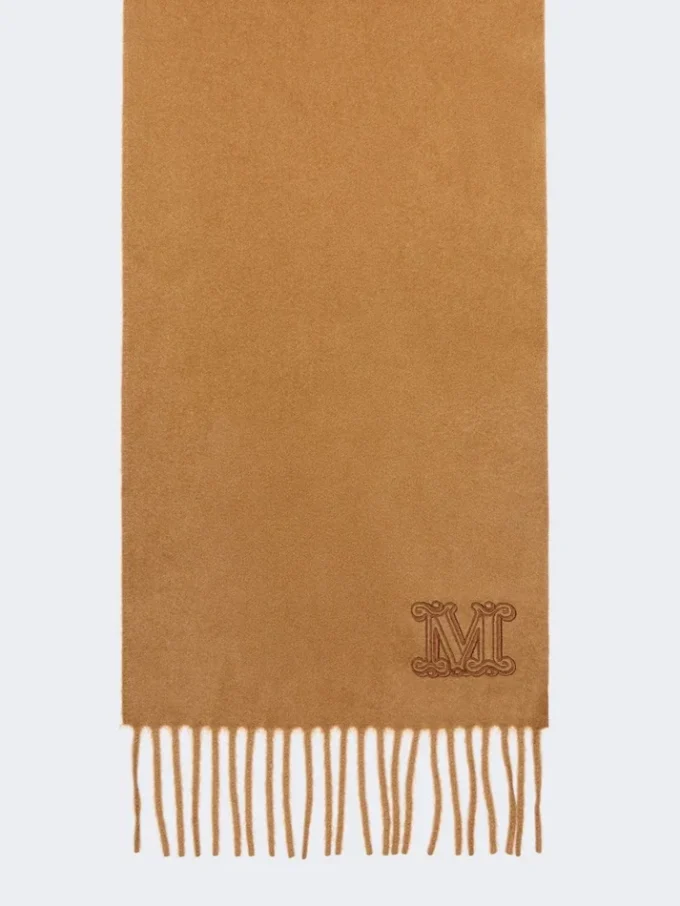 Monogram-embroidered cashmere stole, tobacco Monogram-embroidered cashmere stole, tobacco