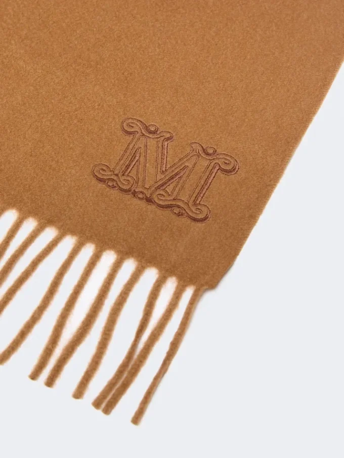Monogram-embroidered cashmere stole, tobacco Monogram-embroidered cashmere stole, tobacco