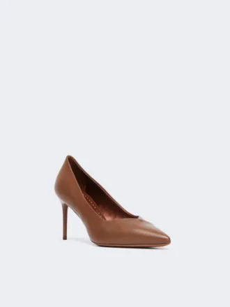 Nappa leather court shoes, tobacco