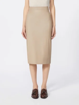 Nappa leather pencil skirt, sand