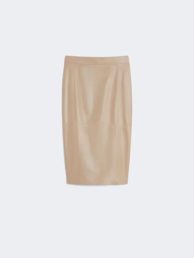 Nappa leather pencil skirt, sand
