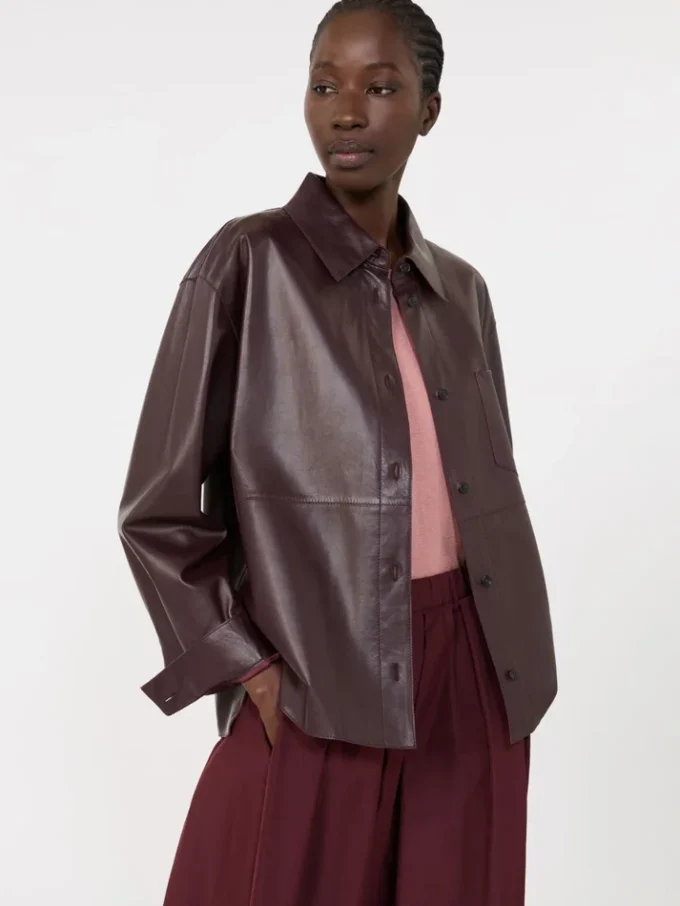 Nappa leather shirt jacket, bordeaux