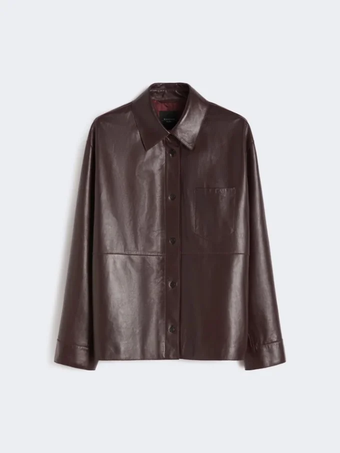 Nappa leather shirt jacket, bordeaux